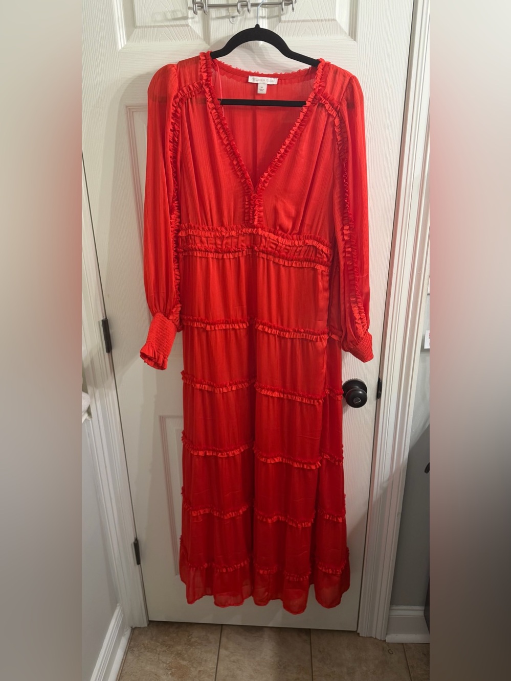 Chelsea & Violet Red Tiered Ruffle Maxi Dress